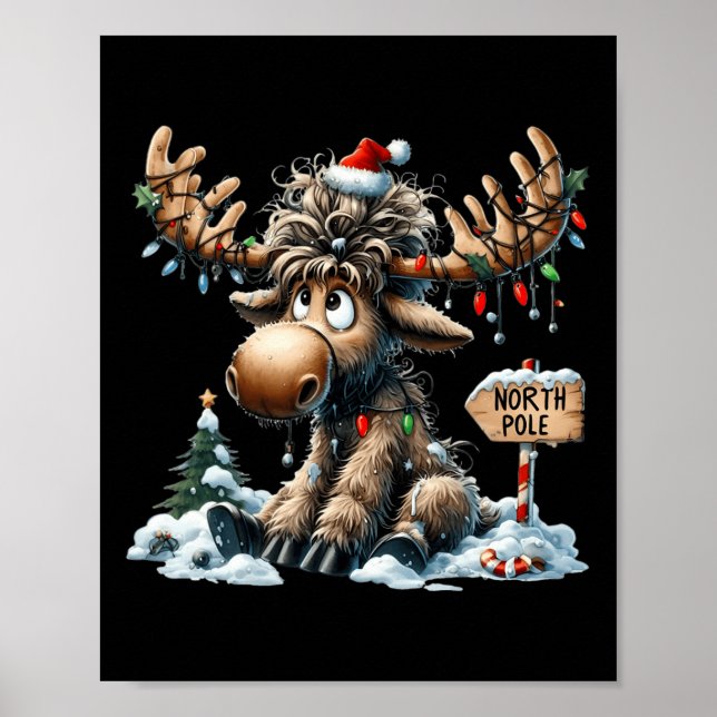 Affiche Adorable Moose de Noël Joyeux Noël Hommes de Noël  (Devant)