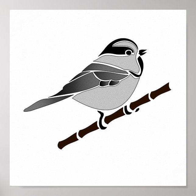 Affiche Adorable Mountain Chickadee Bird Illustrated (Devant)
