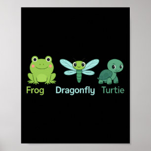 Affiche Adorable Nature Frog Dragonfly Turtle Design