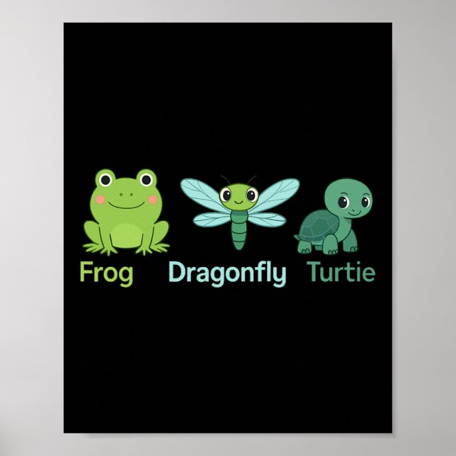 Affiche Adorable Nature Frog Dragonfly Turtle Design (Devant)