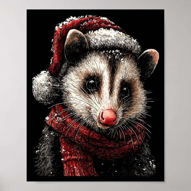 Affiche Adorable Ossum In Santa Hat Snowy Winter Christmas (Devant)