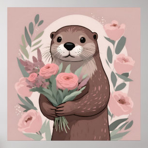 Affiche Adorable Otter Boho Fleurs