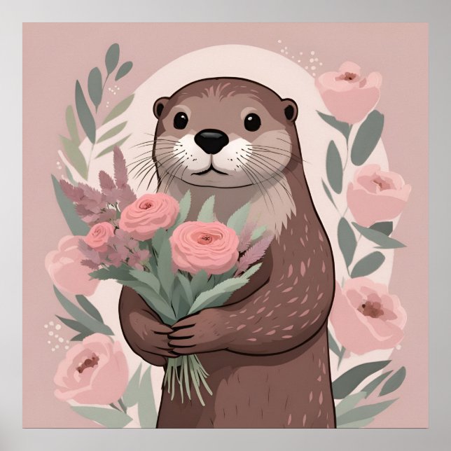 Affiche Adorable Otter Boho Fleurs (Devant)
