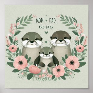Affiche Adorable Otter Boho maman papa et bébé