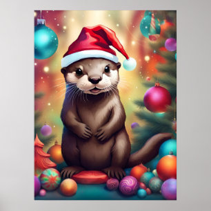 Affiche adorable Otter de Noël