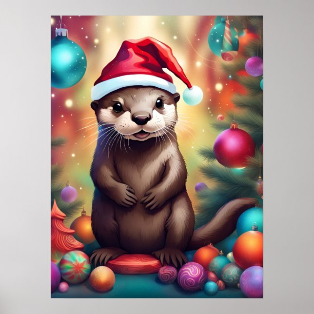Affiche adorable Otter de Noël (Devant)