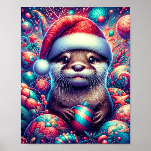 Affiche Adorable Otter de Noël Festif