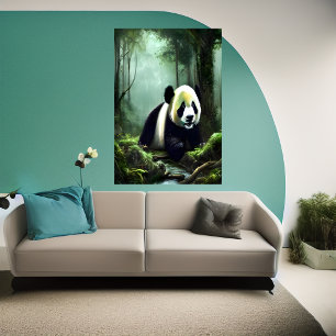Affiche Adorable Panda dans la forêt profonde AI Art Pos