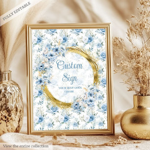 Affiche Adorable pastel bleu fleurs or boho panneau person