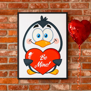 Affiche Adorable Penguin Holding Be Mine Heart