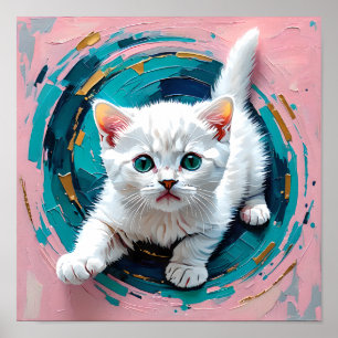 Affiche Adorable petit chat blanc dans un tourbillon de sa
