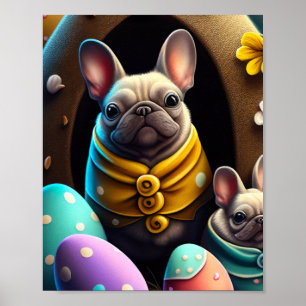 Affiche Adorable Pug avec des œufs de Pâques Un thème fest