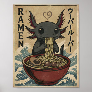 Affiche Adorable Ramen Axolotl Nouilles Art Rétro Japonais