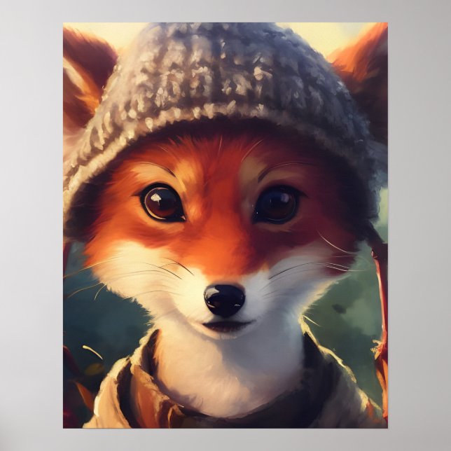 Affiche Adorable Renard rouge en vêtements (Devant)