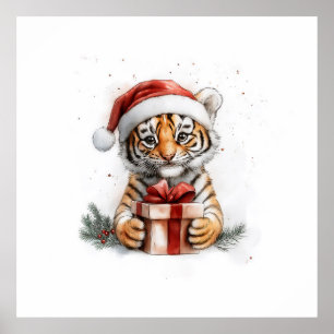 Affiche adorable série de Noël animal Baby Tiger