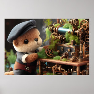 Affiche Adorable Steampunk Otter fonctionne sur les machin