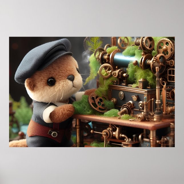 Affiche Adorable Steampunk Otter fonctionne sur les machin (Devant)