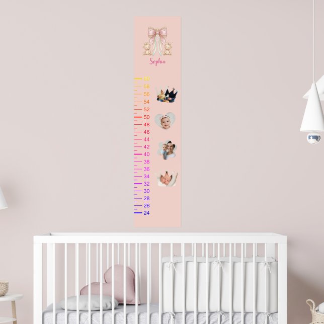 Affiche Adorable Teddy Bear Growth Chart with 4 Photos (Pépinière 2)