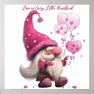 Affiche Adorable Valentine’s Day Gnome avec des ballons de