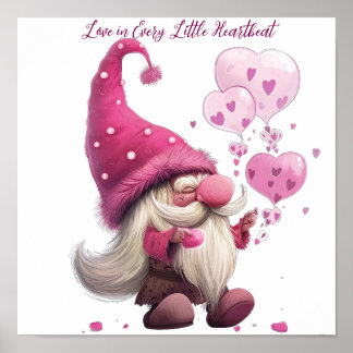 Affiche Adorable Valentine’s Day Gnome avec des ballons de