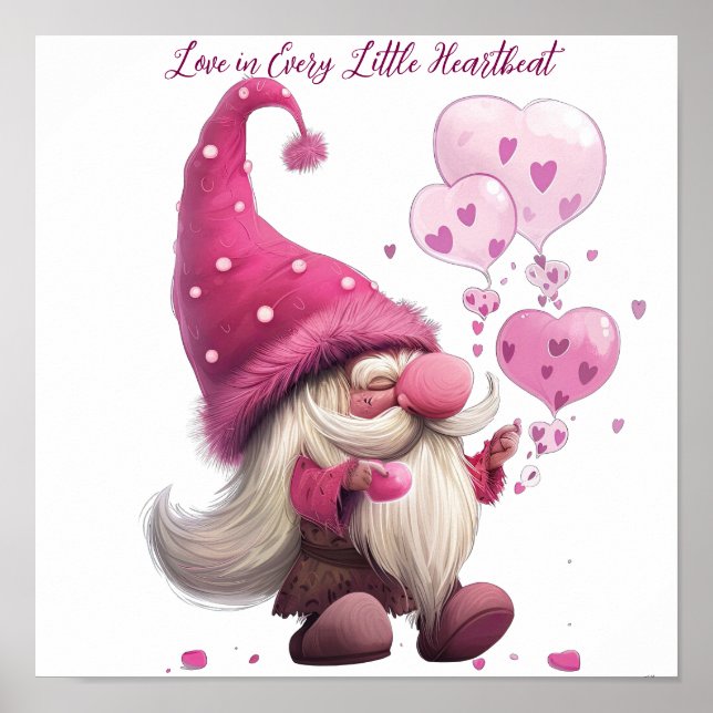 Affiche Adorable Valentine’s Day Gnome avec des ballons de (Devant)