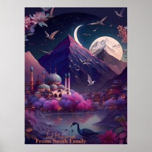 Affiche Adorable vue nocturne imaginaire d'une mosquée-ple