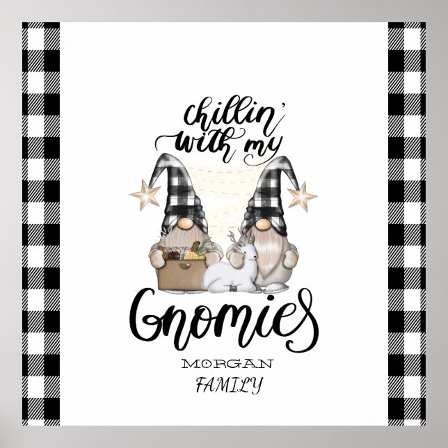 Affiche Adorables petits gnomes à carreaux noir buffle (Devant)