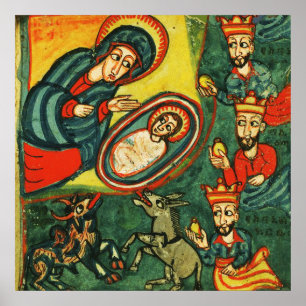 Affiche ADORATION DES MAGI ,NATIVITÉ PRIMITIVE Noël