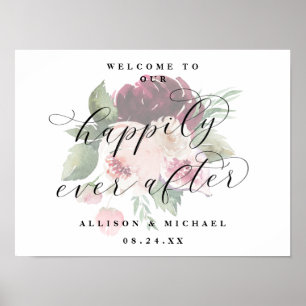 Affiche Adore Floral Happily Ever After Wedding Sign