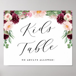 Affiche Adore Floral Kids Table Calligraphy Wedding Sign
