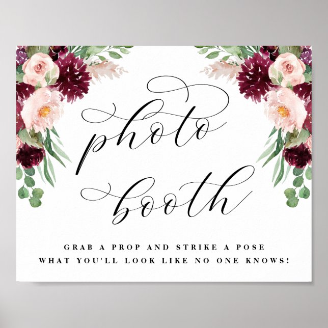 Affiche Adore Floral Photo Booth Wedding Reception Sign (Devant)