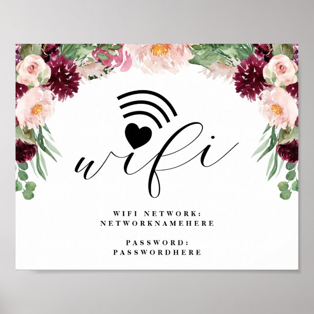 Affiche Adore Floral Wifi Réseau & Mot de Mariage Connexio (Devant)