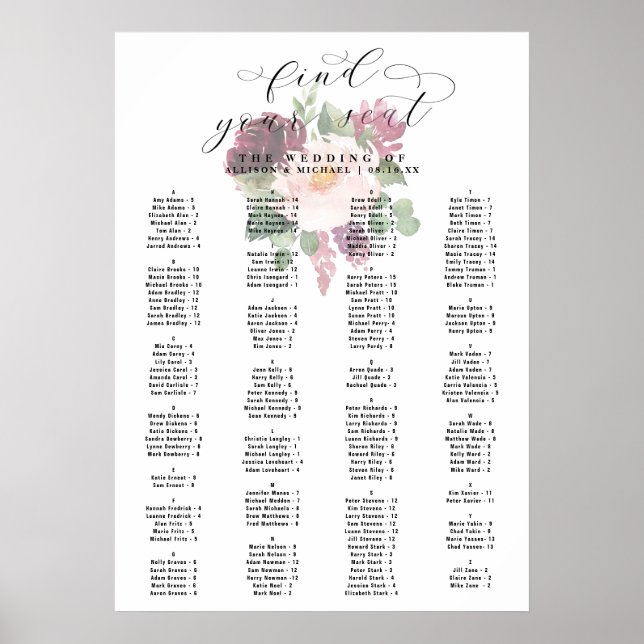 Affiche Adore le Mariage alphabétique floral (Devant)