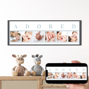 Affiche ADORED 6 Photo Collage Bleu et Blanc Photo Bébé