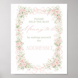 Affiche Adresse Baby Shower Fille Bébé en Fleur avec un Nœ
