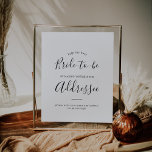 Affiche Adresse de Fête des mariées minimaliste d'un panne<br><div class="desc">Cette douche nuptiale minimaliste, enseigne enveloppe, est parfaite pour un wedding shower simple. Le design romantique moderne présente une typographie classique en noir et blanc associée à une calligraphie rustique mais élégante avec un style vintage lettré à la main. Personnalisable dans n'importe quelle couleur. Gardez le design simple et élégant,...</div>