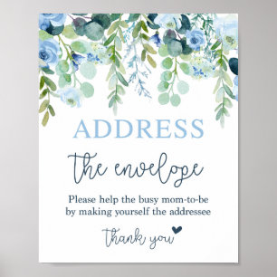 Affiche Adresse de l'enveloppe signe floral bleu