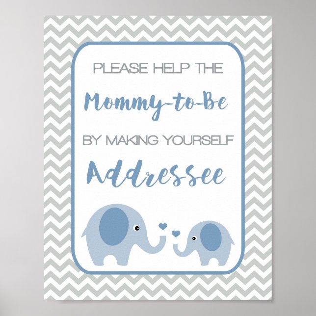 Affiche Adresse un Baby shower Enveloppe Signal Blue Eleph (Devant)