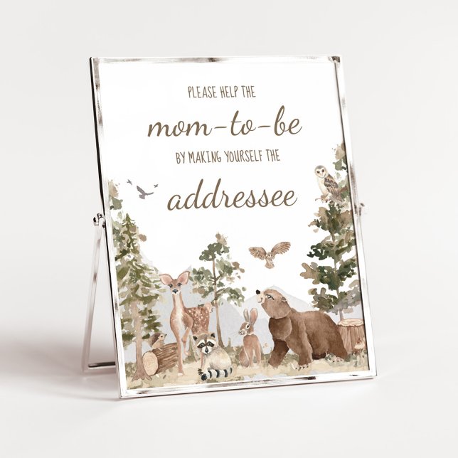 Affiche Adventure Attend Woodland Animals Enveloppe Statio (Woodland Animals Adventure Awaits Baby Shower Envelope Station Sign)