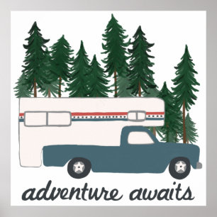 Affiche Adventure Await Camping Camping Camping Camper Art