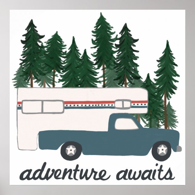Affiche Adventure Await Camping Camping Camping Camper Art (Devant)