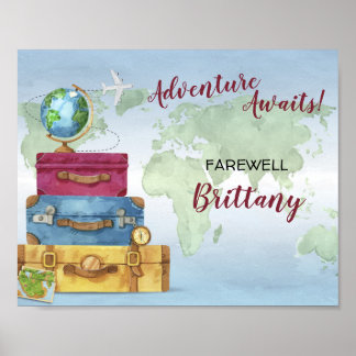Affiche Adventure Await Suitcases Fête de déménagement Adi