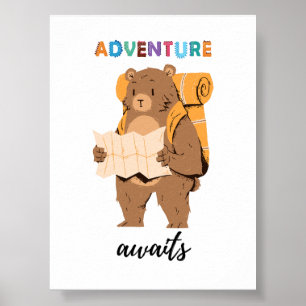 Affiche Adventure Await Teddy Bear Explorer Kids