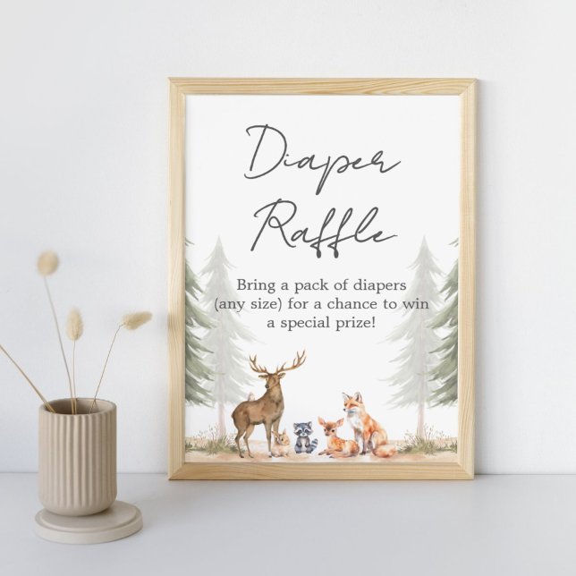 Affiche Adventure Begin Baby Shower Diaper Raffle Sign (Let the Adventure Begin Woodland Baby Shower Diaper Raffle Sign)