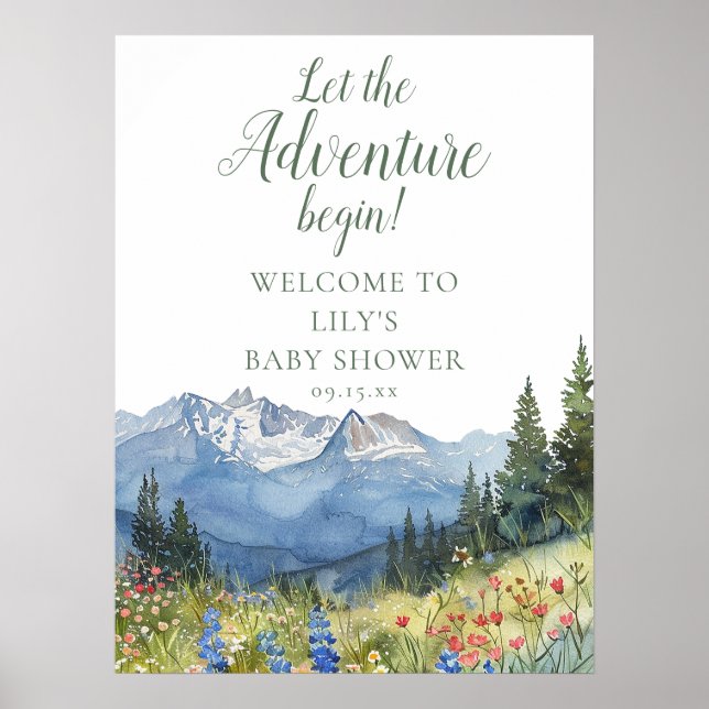 Affiche Adventure Begin Mountain Baby Shower Welcome Sign (Devant)