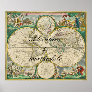 Affiche Adventure Is Worthwhile Old World Map Travel Quote