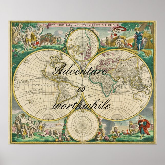 Affiche Adventure Is Worthwhile Old World Map Travel Quote (Devant)