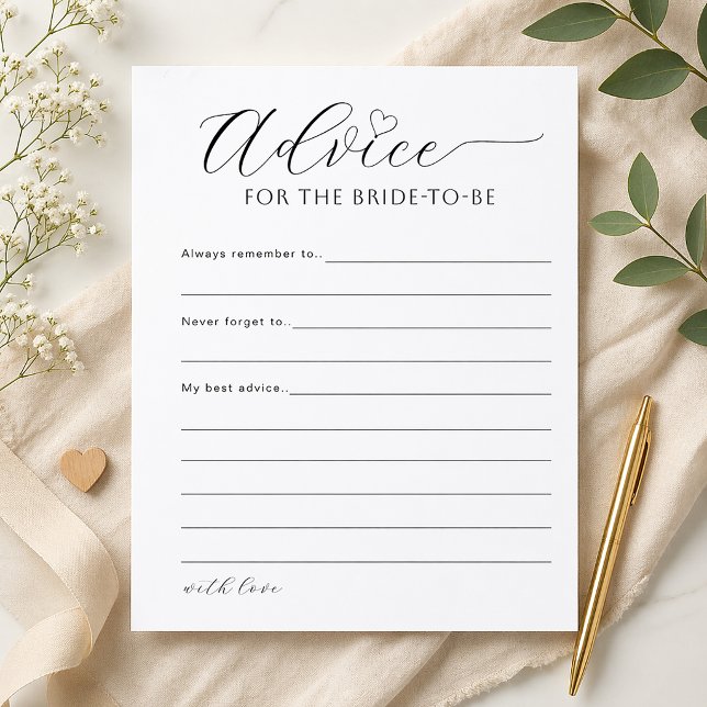 Affiche Advice for the Bride Printable Bridal Shower Game (Bridal Shower Game Sheet)