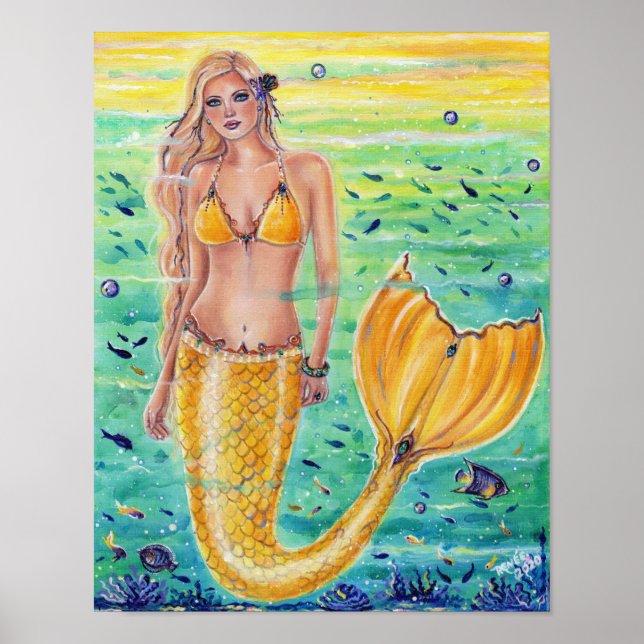 Affiche Aelia Yellow mermaid art Par Renee L. Lavoie (Devant)