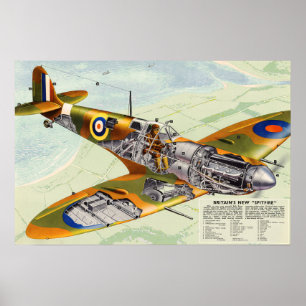 Affiche Aéronef britannique Spitfire de la Seconde Guerre